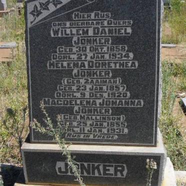 JONKER Willem Daniel 1858-1934 &amp; Helena Dorethea ZAAIMAN 1857-1920 :: MALLINSON Magdelena Johanna 1855-1931