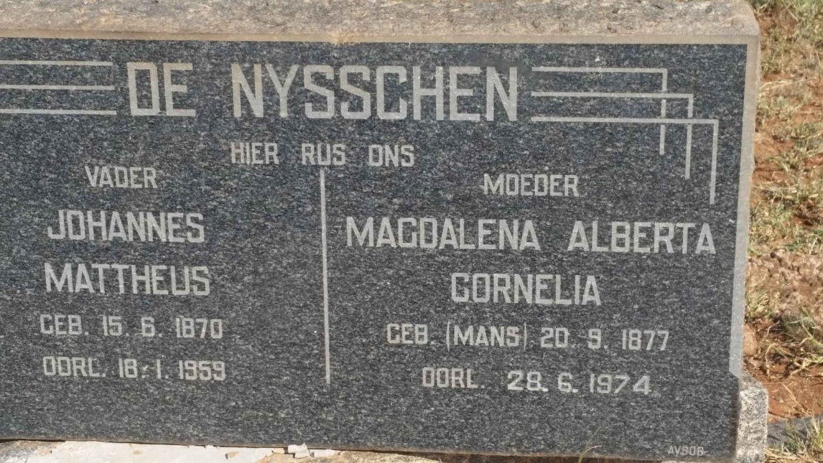 NYSSCHEN Johannes Mattheus, de 1870-1959 &amp; Magdalena Alberta Cornelia MANS 1877-1974