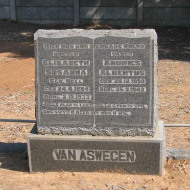 ASWEGEN Andries Albertus, van 1899-1942 &amp; Elizabeth Susanna NELL 1884-1933