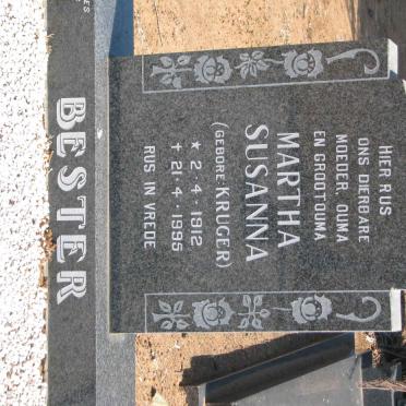 BESTER Martha Susanna nee KRUGER 1912-1995