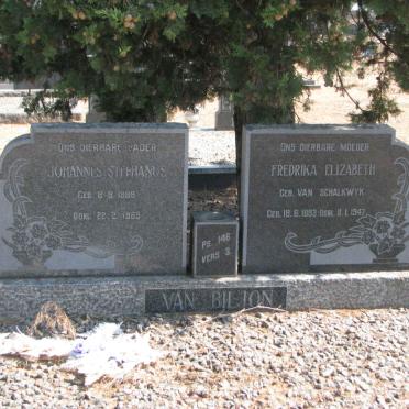 BILJON Johannes Stephanus, van 1889-1963 &amp; Frederika Elizabeth VAN SCHALKWYK 1893-1947