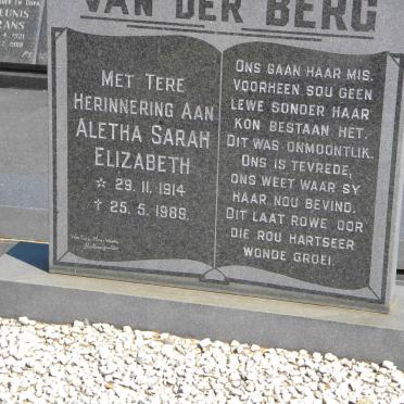 BERG Aletha Sarah Elizabeth, van der 1914-1989