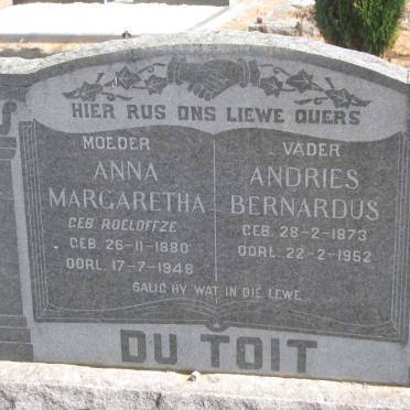 TOIT Andries Bernardus, du 1873-1952 &amp; Anna Margaretha ROELOFFZE 1880-1948