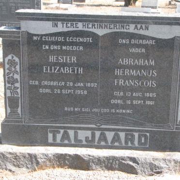 TALJAARD Abraham Hermanus Francois 1885-1961 &amp; Hester Elizabeth GROBBLER 1892-1958