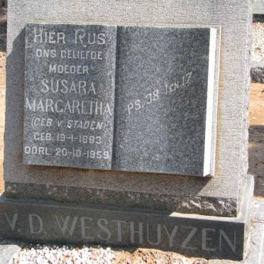 WESTHUYZEN Susara Margaretha, v.d. nee V. STADEN 1883-1959