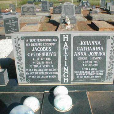 HATTINGH Jacobus Geldenhuys 1915-1985 &amp; Johanna Catharina Anna Jorpina LUDWICK 1915-2001