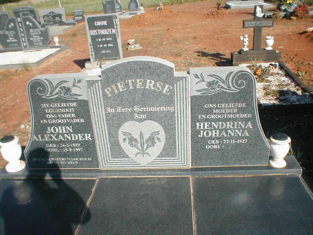 PIETERSE John Alexander 1919-1997 &amp; Hendrina Johanna 1927 -