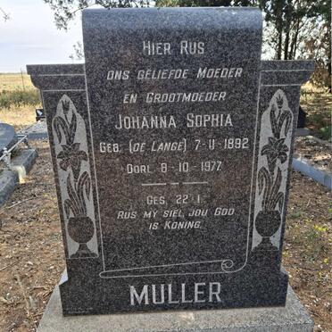 MULLER Johanna Sophia nee DE LANGE 1892-1977