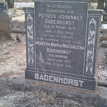 BADENHORST Petrus Johannes 1870-1943 &amp; Martha Maria Magdalena HAMMAN 1875-1954