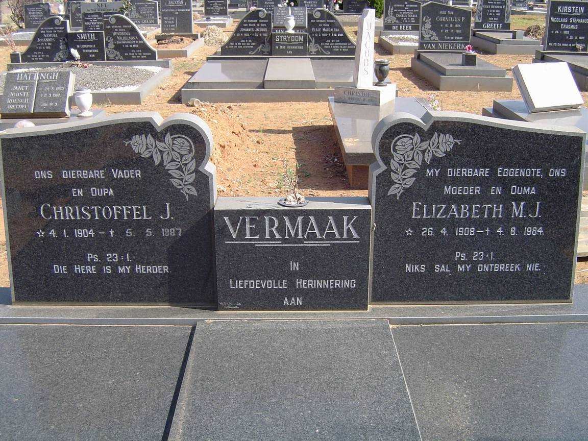 VERMAAK Christoffel J. 1904-1987 &amp; Elizabeth M.J. 1908-1984