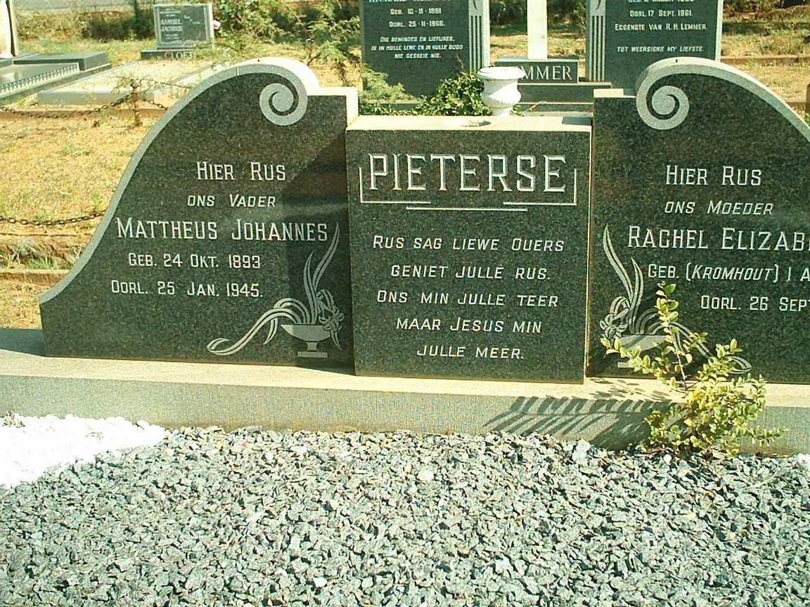 PIETERSE Mattheus Johannes 1893-1945 &amp; Rachel Elizabeth KROMHOUT ??-??