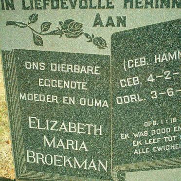 BROEKMAN Elizabeth Maria previously DE LA REY nee HAMMAN ??-??