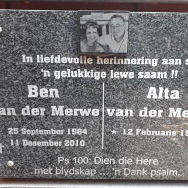 MERWE Ben, van der 1964-2010 &amp; Alta 1965-