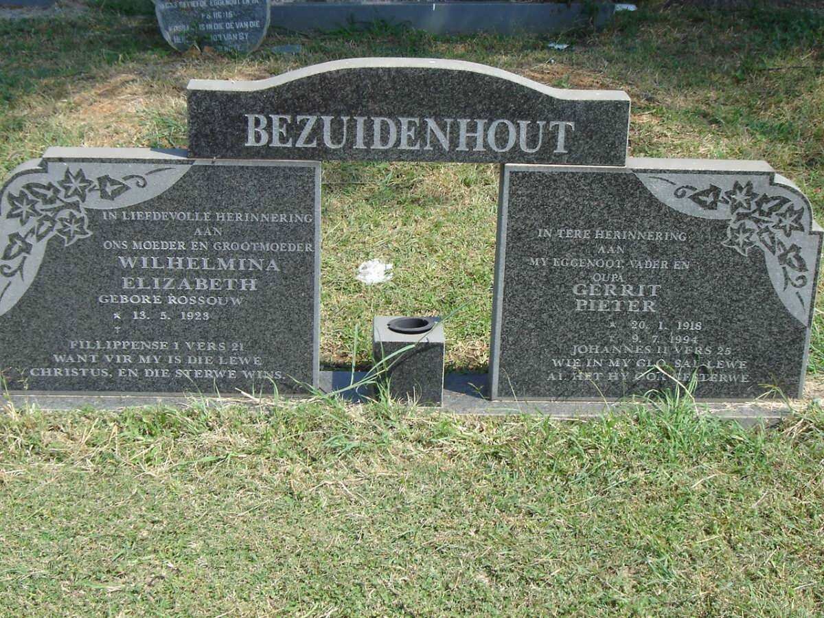 BEZUIDENHOUT Gerrit Pieter 1918-1994 &amp; Wilhelmina Elizabeth ROSSOUW 1923-