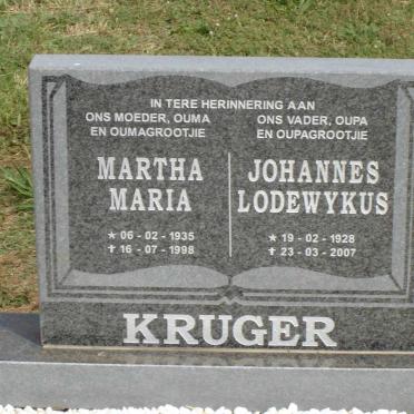 KRUGER Johannes Lodewykus 1928-2007 &amp; Martha Maria 1935-1998