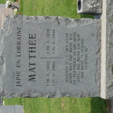 MATTHEE Japie 1935-2003 &amp; Lorraine 1939-2005