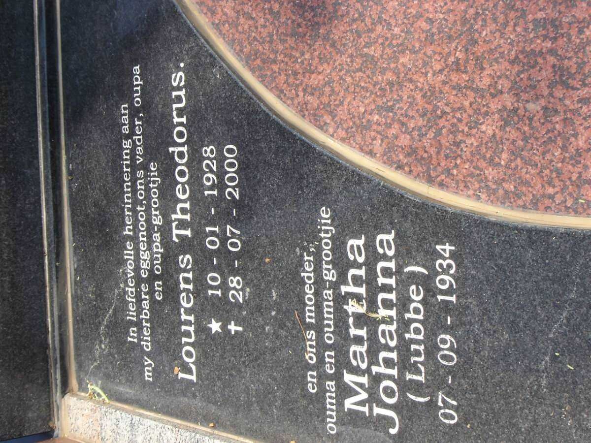 RADEMEYER Lourens Theodorus 1928-2000 &amp; Martha Johanna LUBBE 1934-