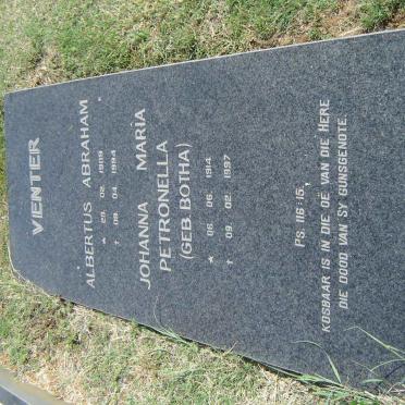 VENTER Albertus Abraham 1909-1994 &amp; Johanna Maria Petronella BOTHA 1914-1997