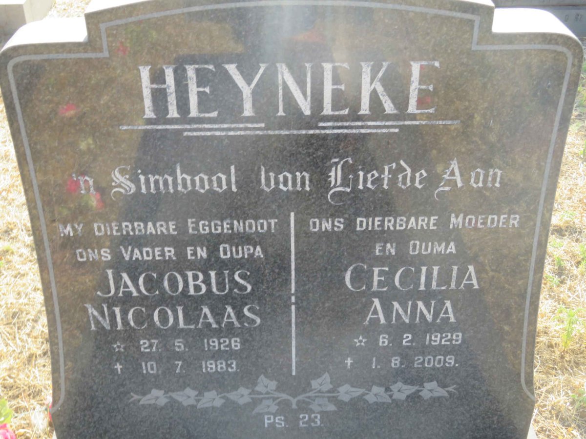 HEYNEKE Jacobus Nicolaas 1926-1983 &amp; Cecilia Anna 1929-2009