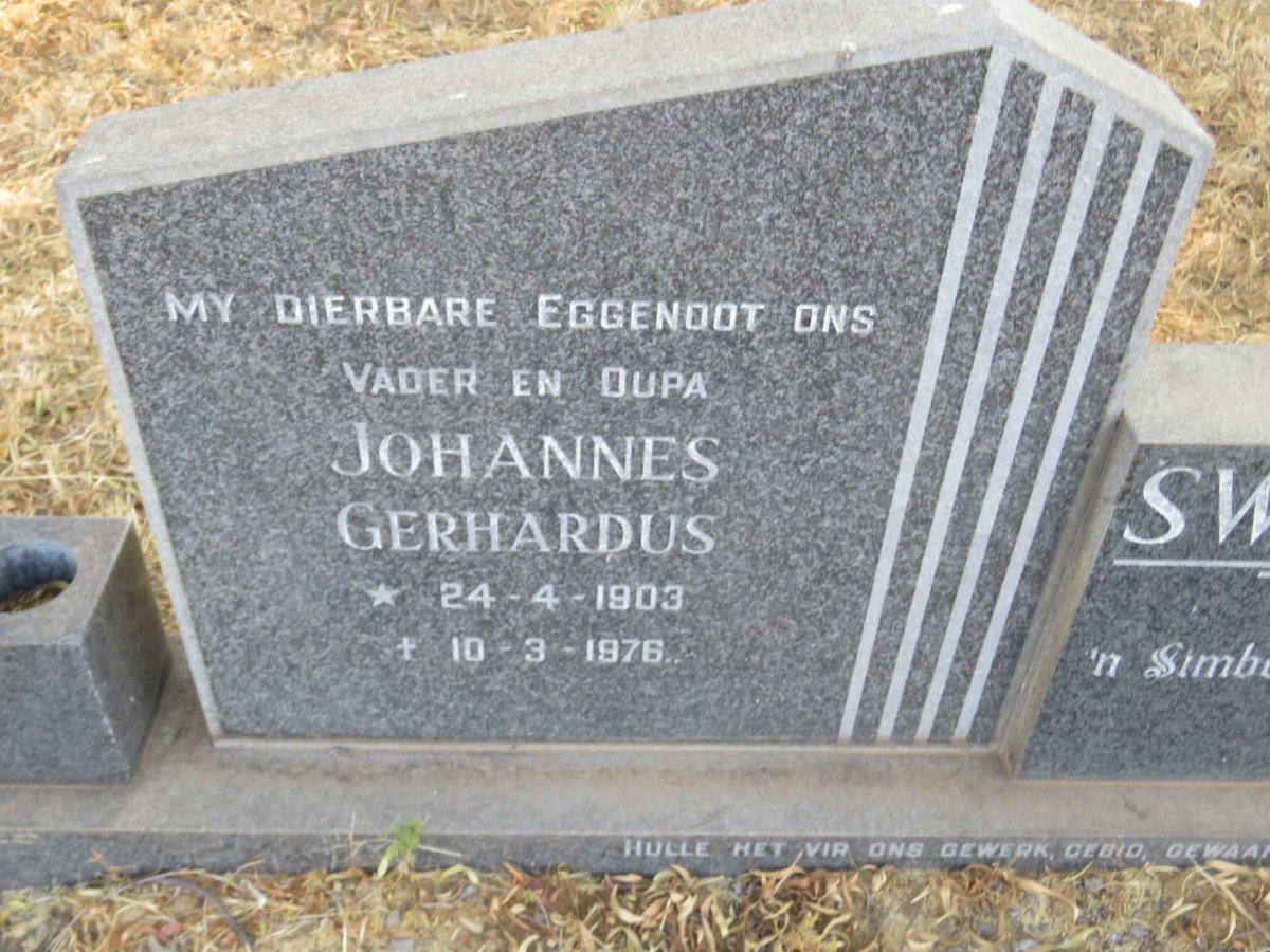 SWANEPOEL Johannes Gerhardus 1903-1976 &amp; Wilhelmina Jacoba VILJOEN 1905-1992