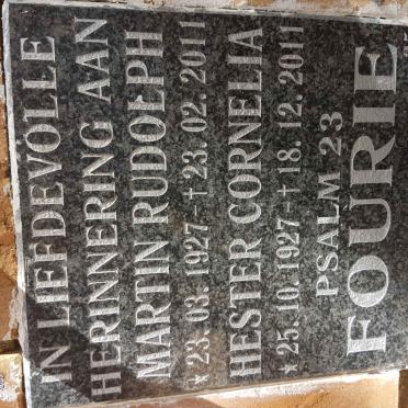 FOURIE Martin Rudolph 1927-2011 &amp; Hester Cornelia 1927-2011