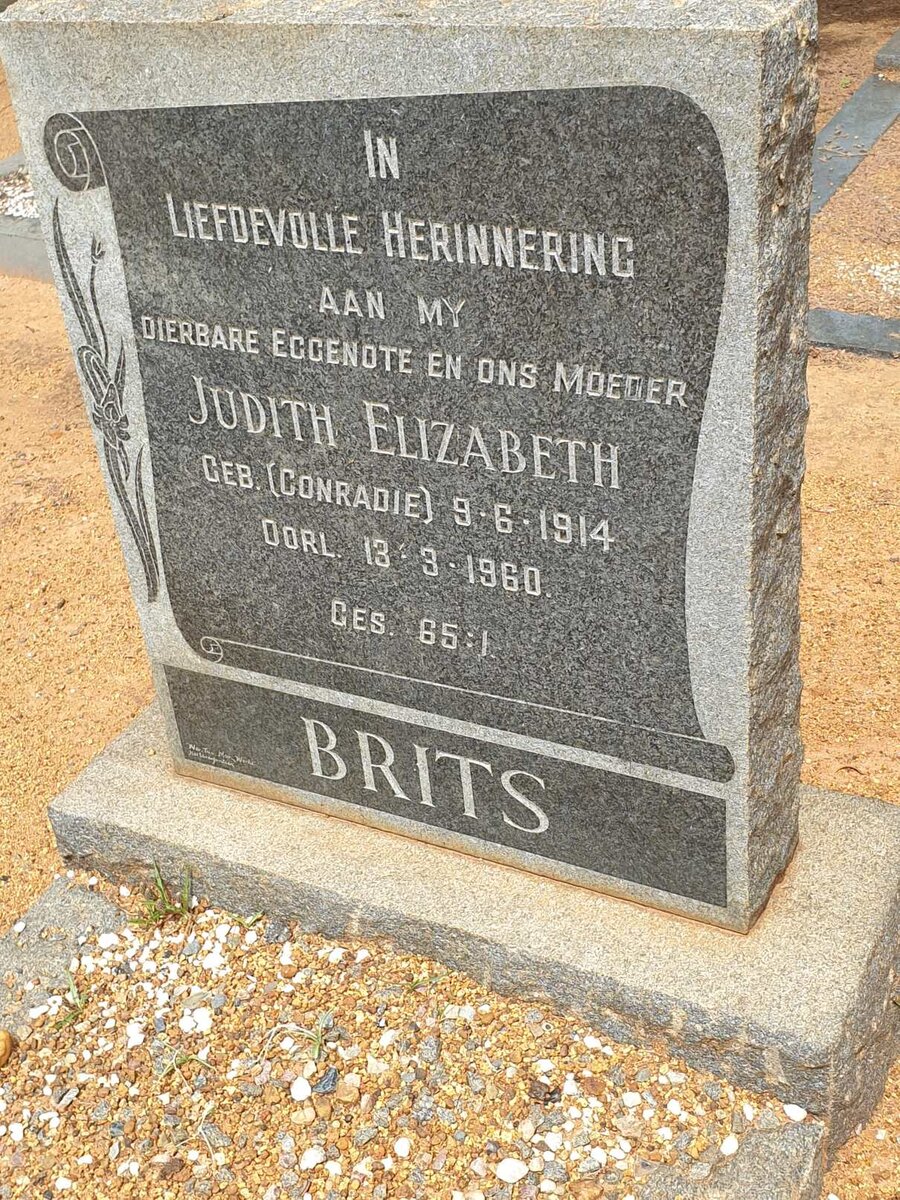 BRITS Judith Elizabeth nee CONRADIE 1914-1960