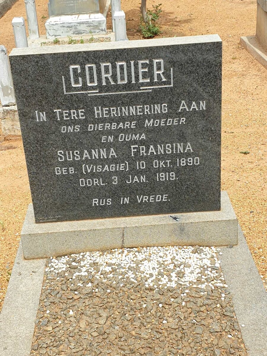 CORDIER Susanna Fransina nee VISAGIE 1890-1919