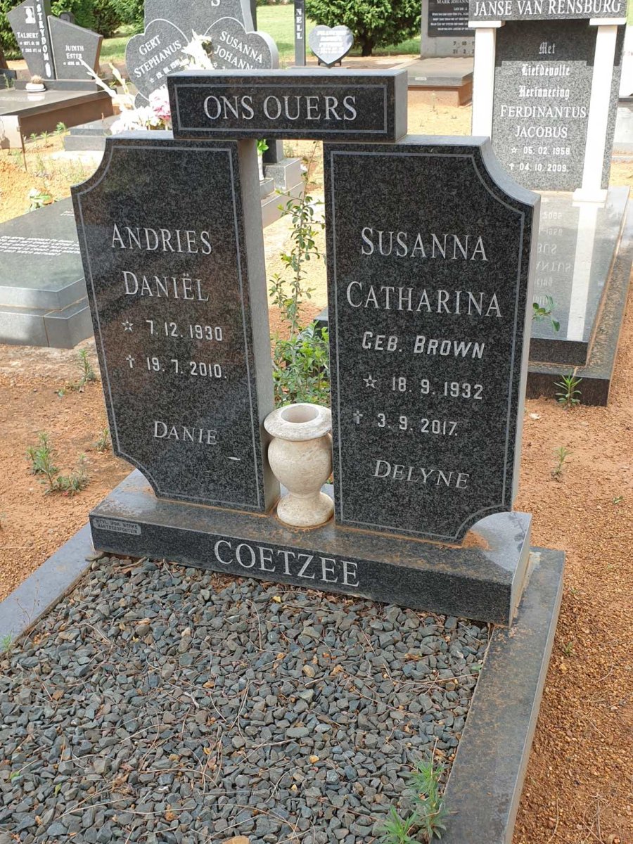 COETZEE Andries Daniel 1930-2010 &amp; Susanna Catharina BROWN 1932-2017