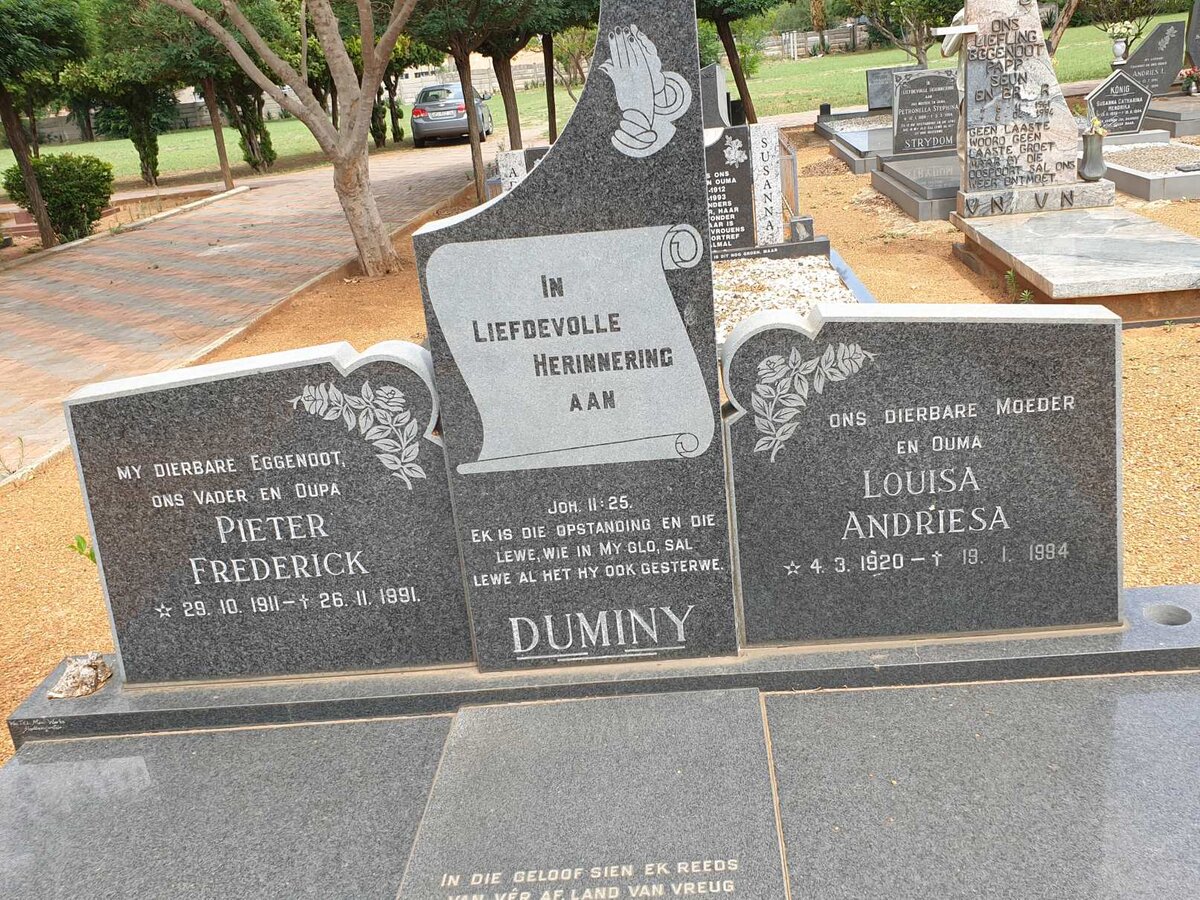 DUMINY Pieter Frederick 1911-1991 &amp; Louisa Andriesa 1920-1994