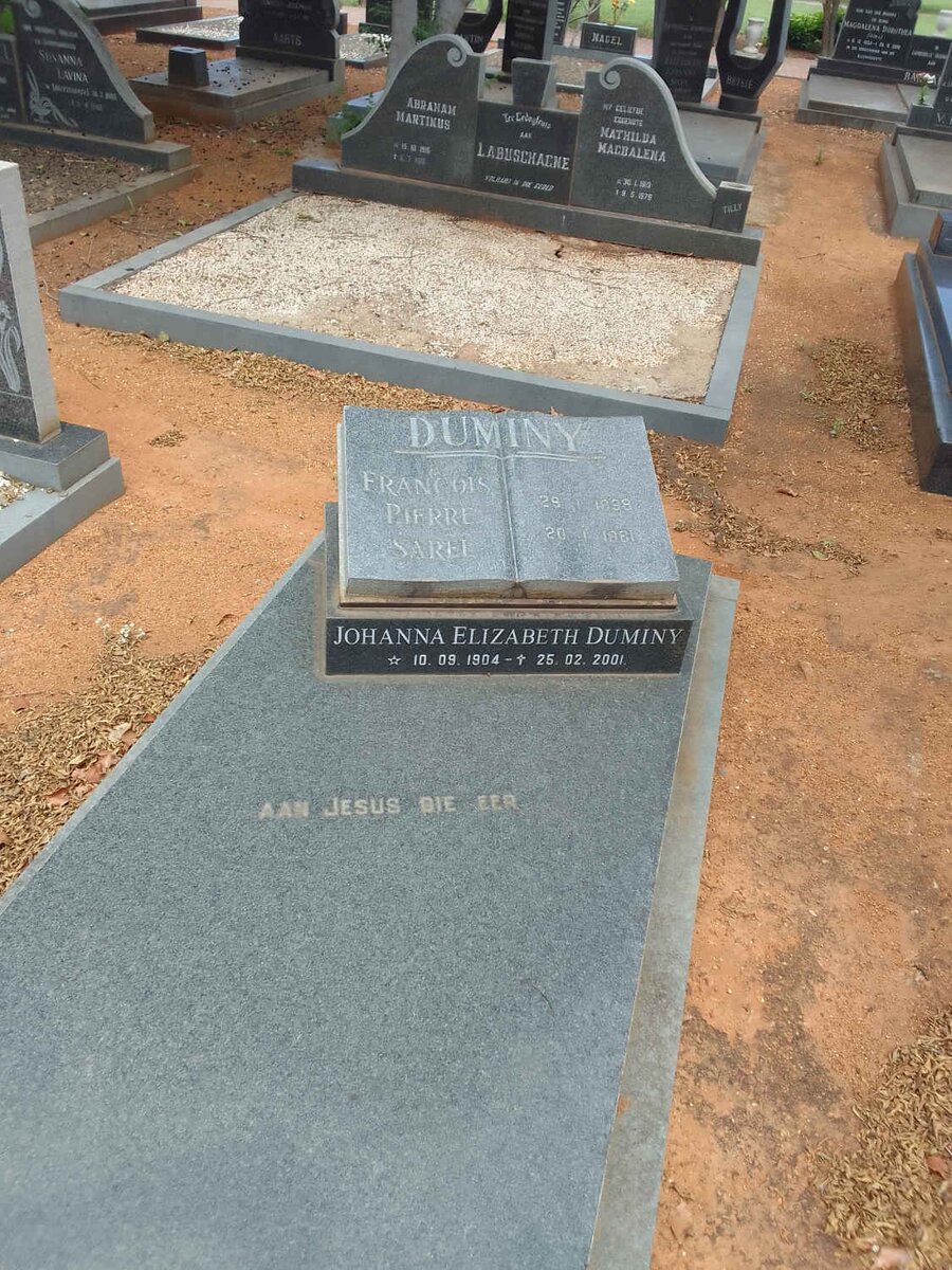 DUMINY Francois Pierre Sarel 1898-1981 &amp; Johanna Elizabeth 1904-2001