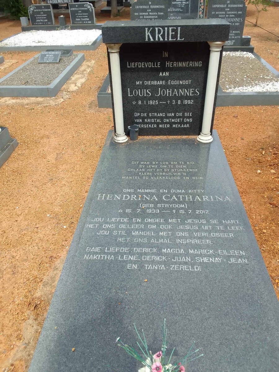 KRIEL Louis Johannes 1925-1992 &amp; Hendrina Catharina STRYDOM 1933-2017