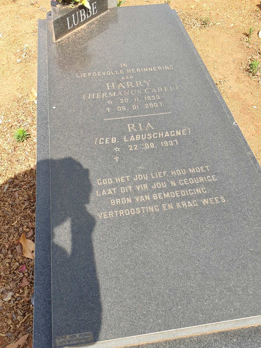 LUBBE Hermanus Carel 1933-2007 &amp; Ria LABUSCHAGNE 1937-