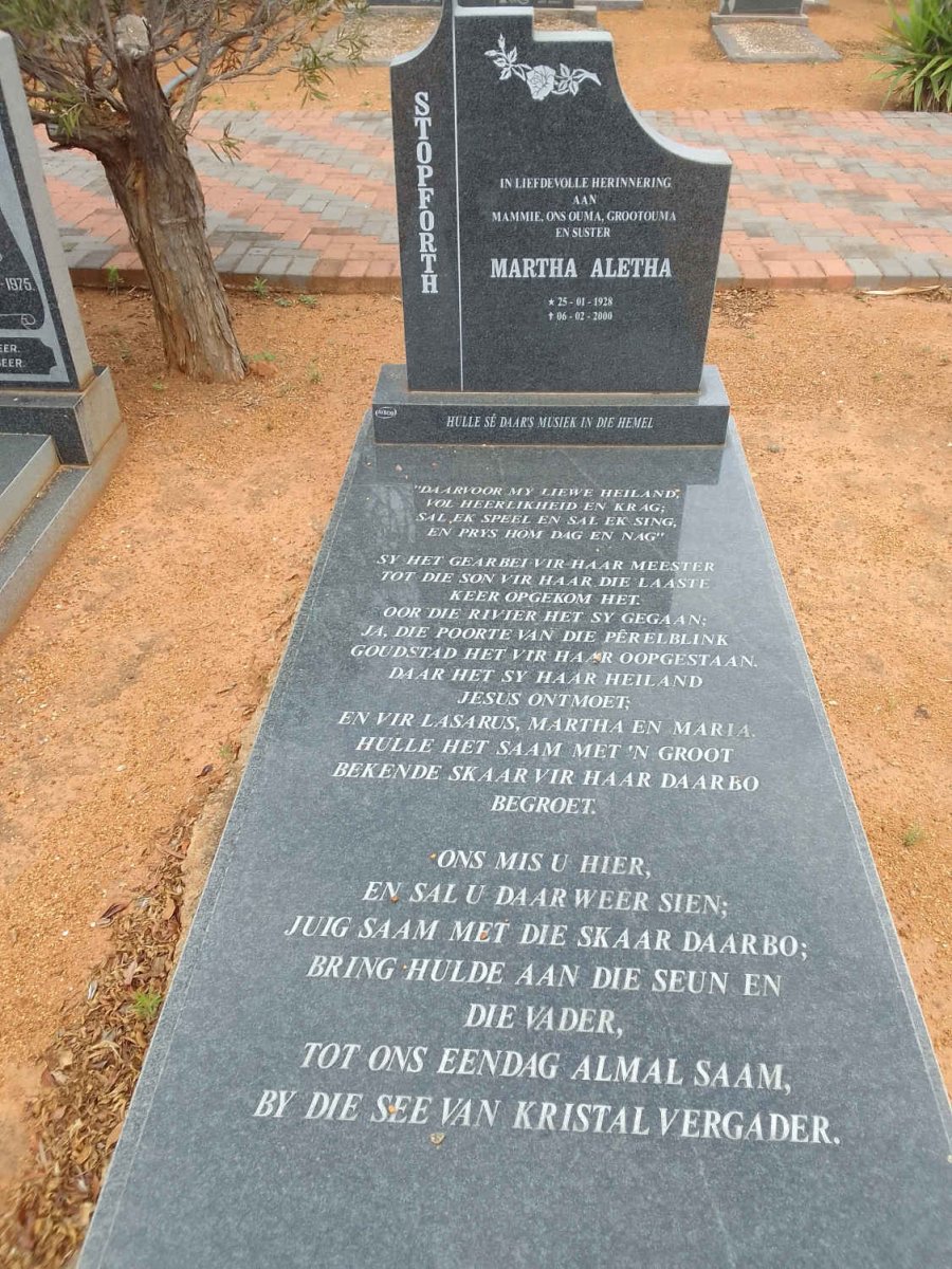 STOPFORTH Martha Aletha 1928-2000