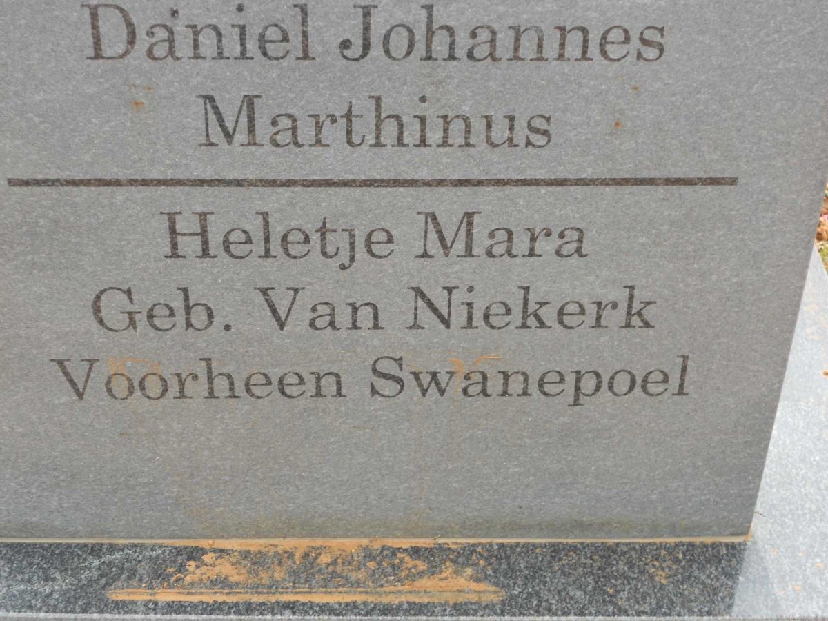 ? Daniel Johannes Marthinus &amp; Heletje Mara voorheen SWANEPOEL nee VAN NIEKERK