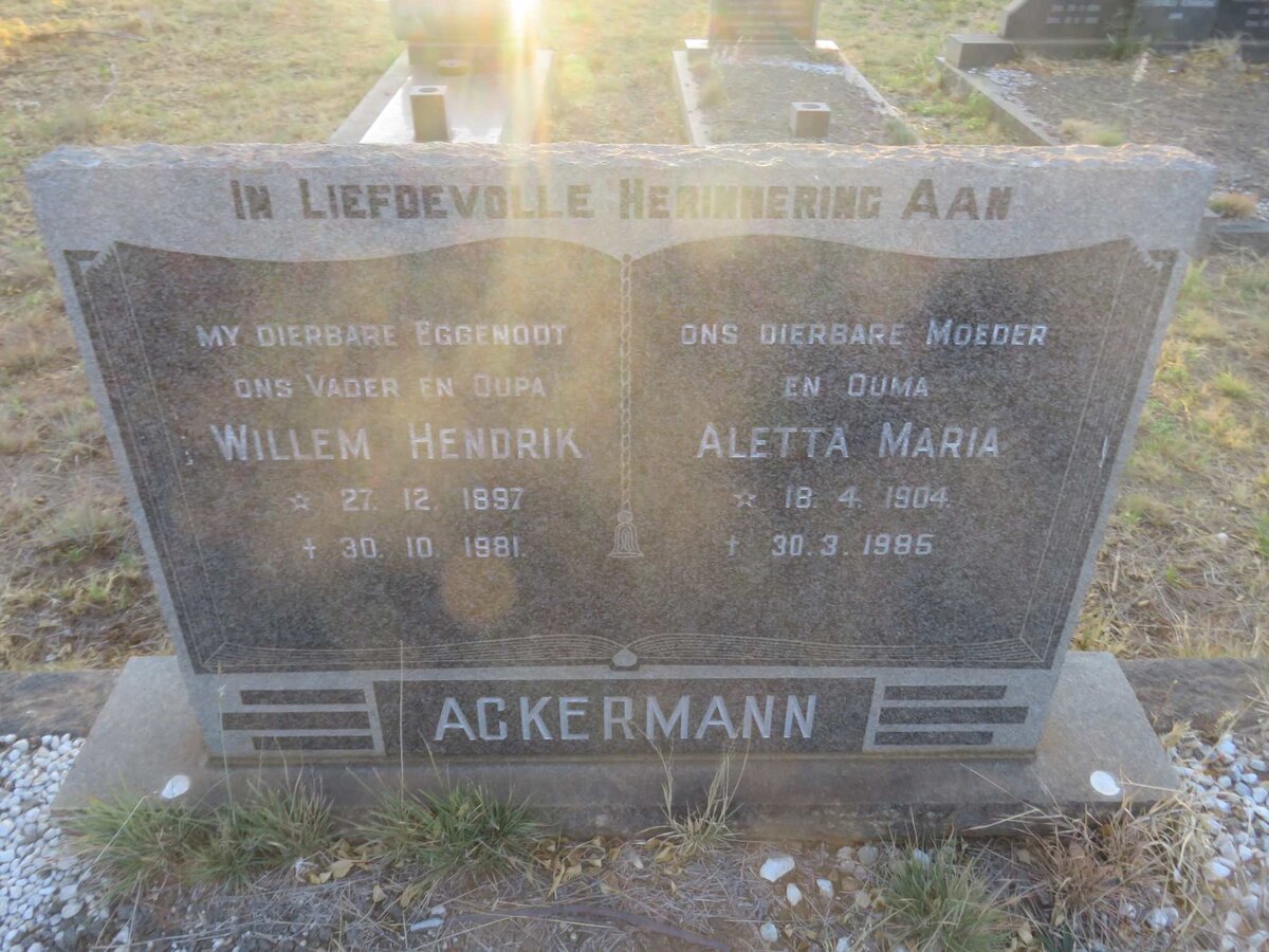 ACKERMANN Willem Hendrik 1897-1981 &amp; Aletta Maria 1904-1985