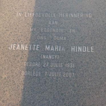 HINDLE Jeanette Maria 1931-2007