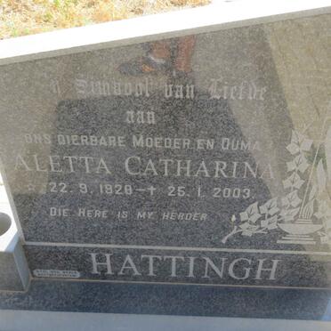 HATTINGH Lodewyk Christoffel 1921-1982 &amp; Aletta Catharina 1928-2003