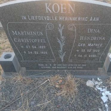 KOEN Marthinus Christoffel 1922-1966 &amp; Dina Hendrina MATHEE 1920-2005