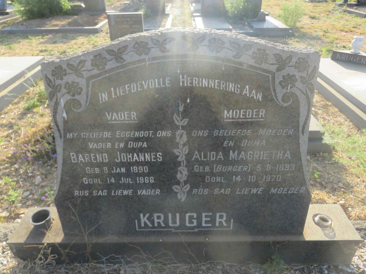 KRUGER Barend Johannes 1890-1966 &amp; Alida Magrietha BURGER 1893-1970