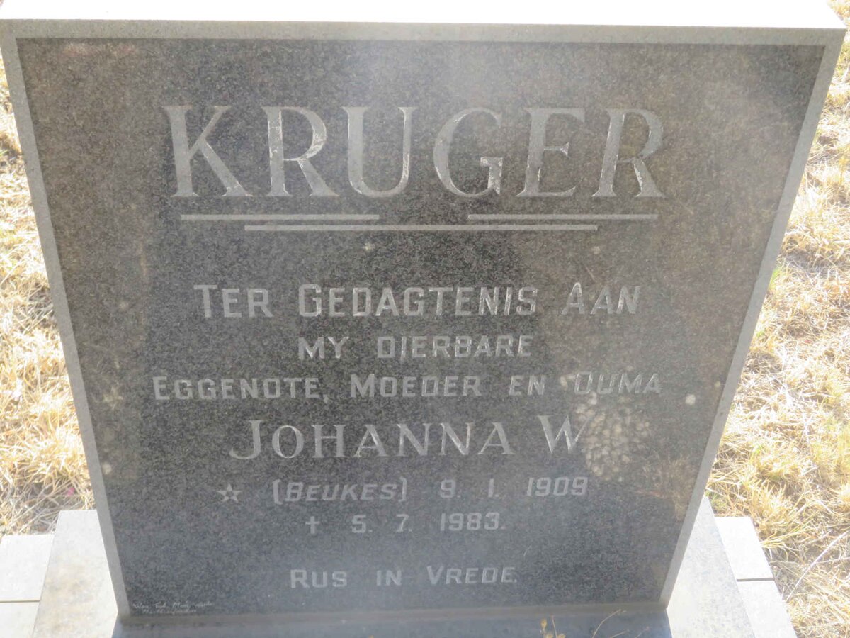 KRUGER Johanna W. nee BEUKES 1909-1983