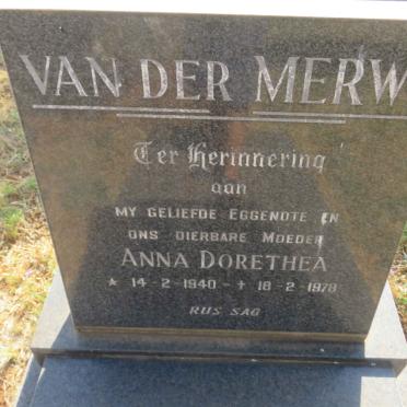 MERWE Anna Dorethea, van der 1940-1978