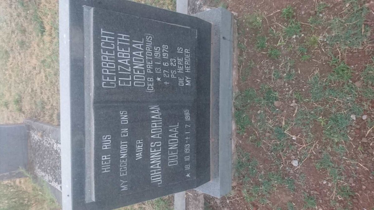 ODENDAAL Johannes Adriaan 1913-1965 &amp; Gerbrecht Elizabeth PRETORIUS 1915-1978