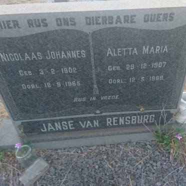 RENSBURG Nicolaas Johannes, Janse van 1902-1965 &amp; Aletta Maria 1907-1968