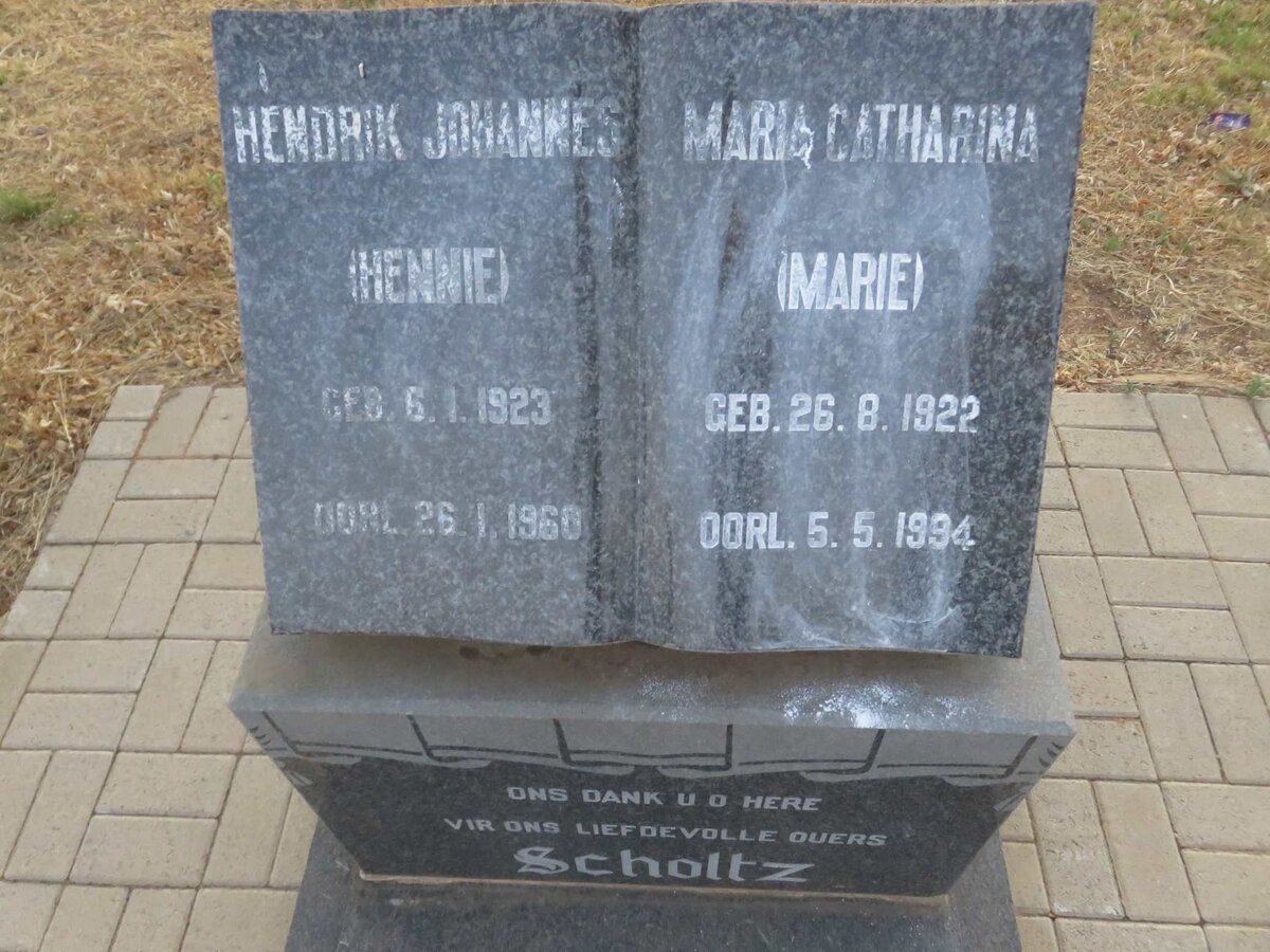 SCHOLTZ Hendrik Johannes 1923-1960 &amp; Maria Catharina 1922-1994