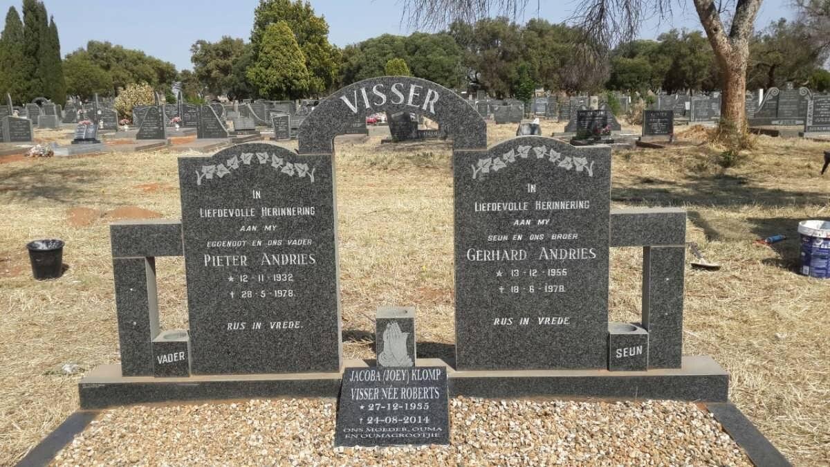 VISSER Pieter Andries 1932-1978 :: VISSER Gerhard Andries 1955-1978 :: VISSER Jacoba Klomp nee ROBERTS 1935-2014