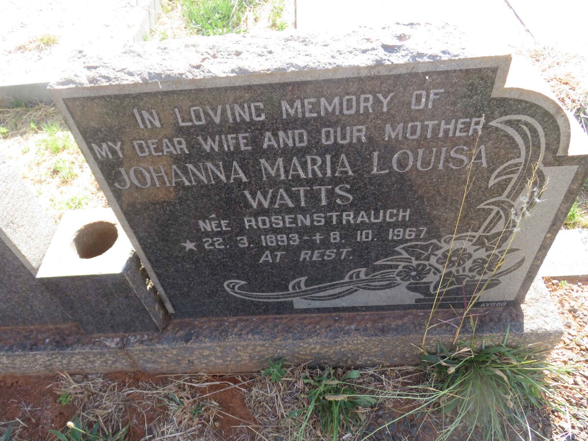 WATTS Percival Arthur 1893-1975 &amp; Johanna Maria Louisa ROSENSTRAUCH 1893-1967