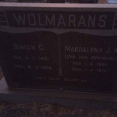 WOLMARANS Simon G. 1893-1975 &amp; Magdalena J. M. VAN RENSBURG 1894-1970