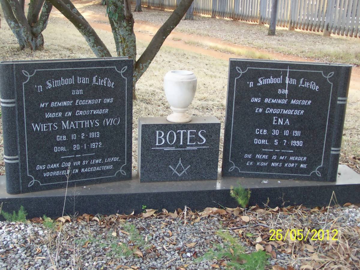 BOTES Wiets Matthys 1913-1972 &amp; Ena 1911-1990