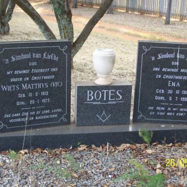 BOTES Wiets Matthys 1913-1972 &amp; Ena 1911-1990