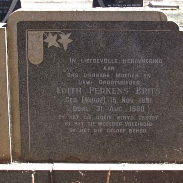 BRITS Rudolph Johannes 1882-1949 &amp; Edith Perkins NAUDE 1891-1980